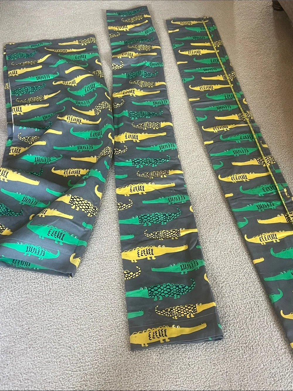 Pillowfort lined Curtain Panels with Yellow and Green Alligator Print.